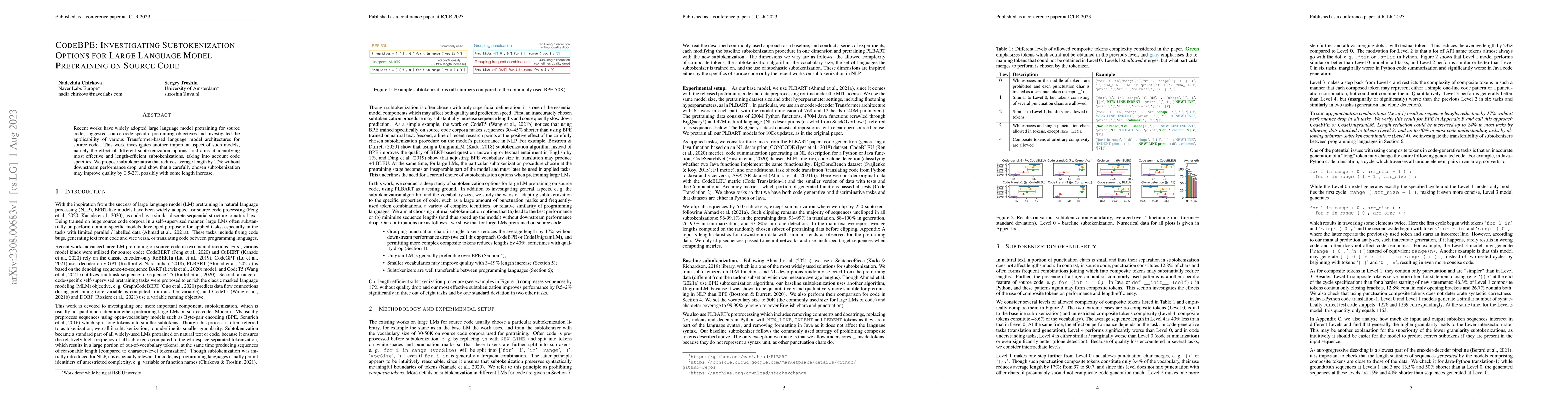 Thumbnail for CodeBPE: Investigating Subtokenization Options for Large Language Model
  Pretraining on Source Code