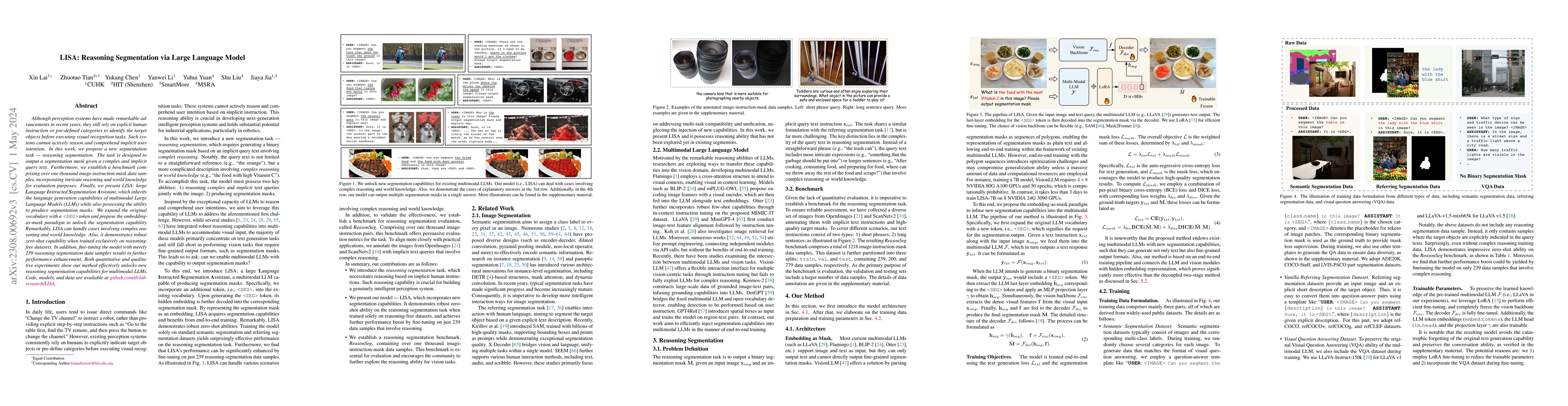Thumbnail for LISA: Reasoning Segmentation via Large Language Model