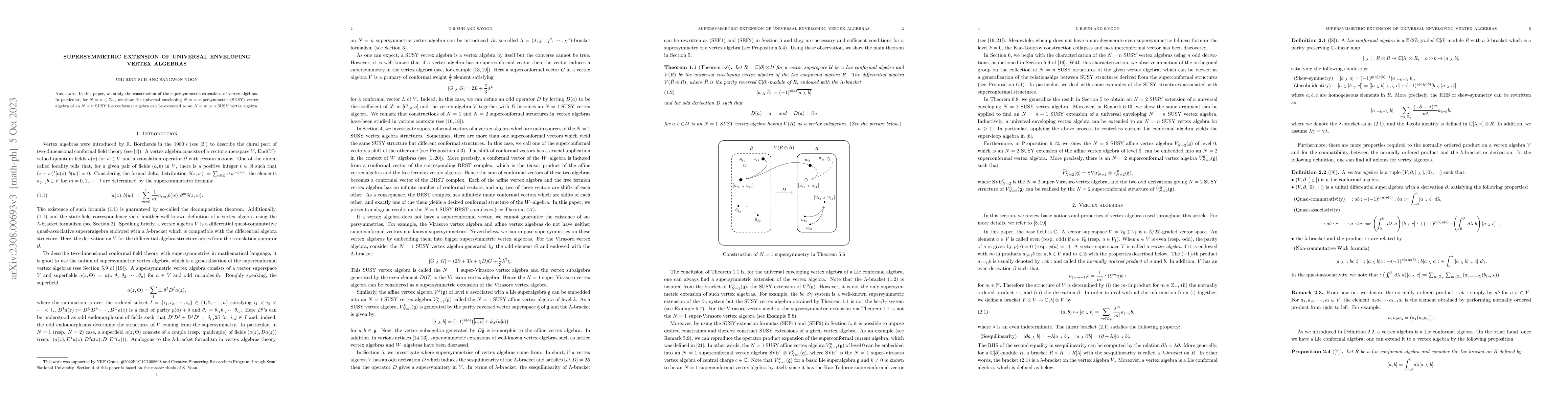 Thumbnail for Supersymmetric extension of universal enveloping vertex algebras