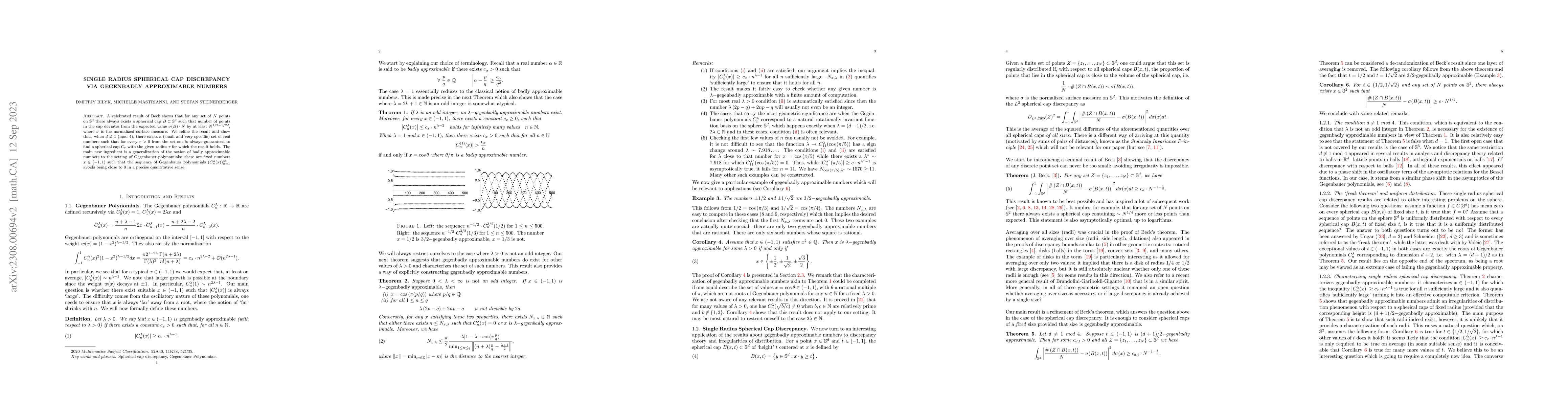 Thumbnail for Single radius spherical cap discrepancy via gegenbadly approximable
  numbers