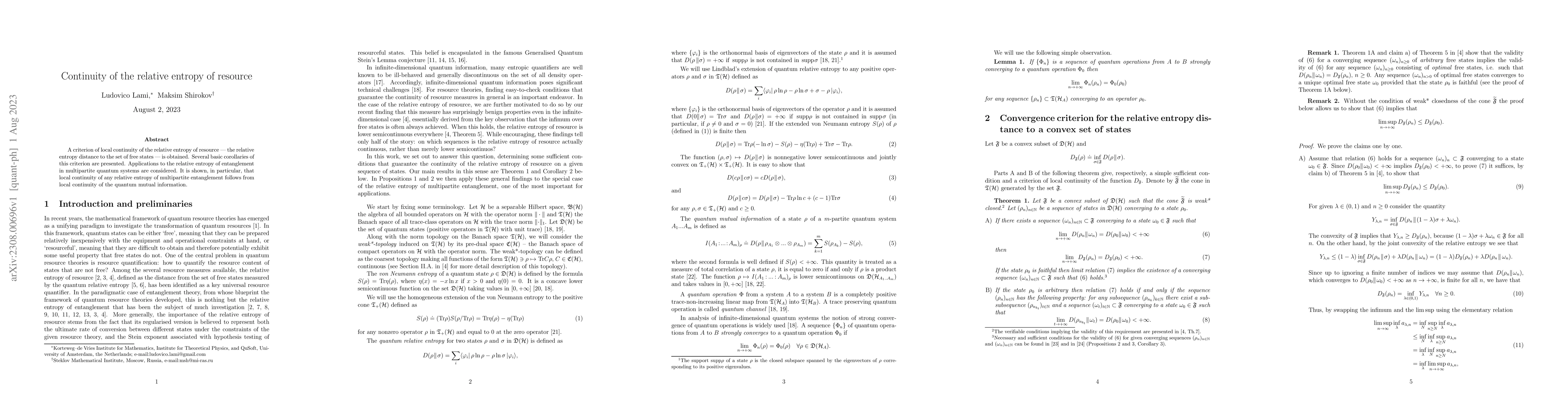 Thumbnail for Continuity of the relative entropy of resource
