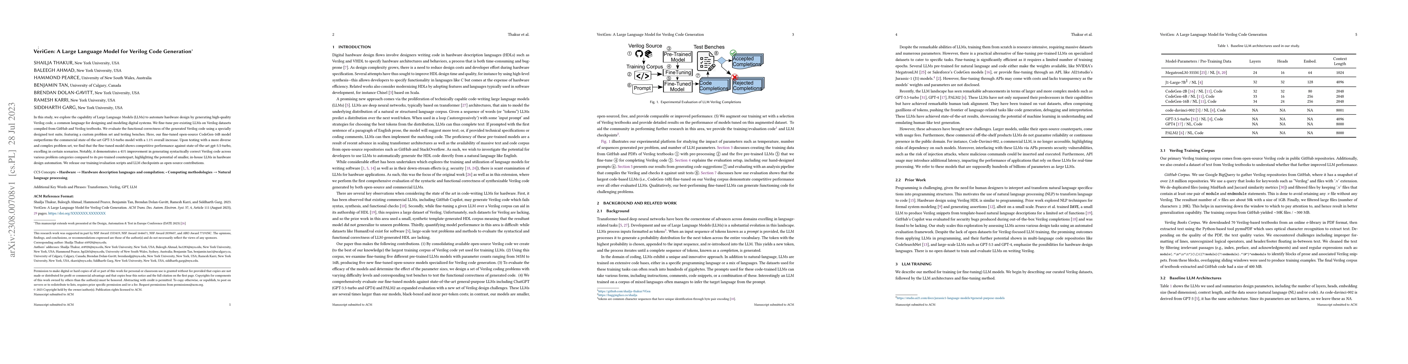 Thumbnail for VeriGen: A Large Language Model for Verilog Code Generation