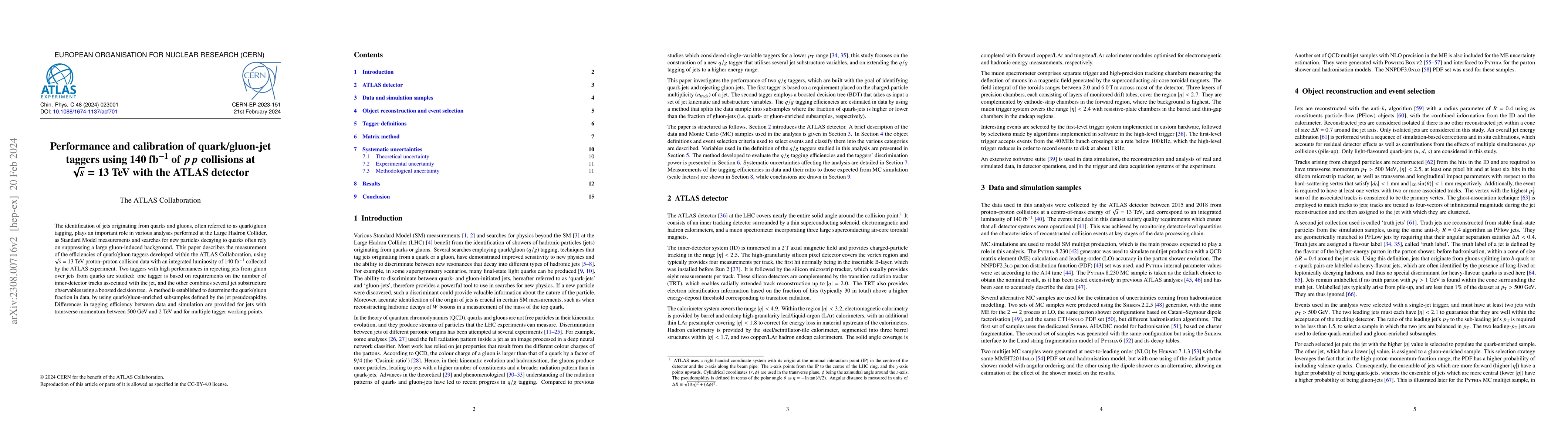 Thumbnail for Performance and calibration of quark/gluon-jet taggers using 140
  fb$^{-1}$ of $pp$ collisions at $\sqrt{s} = 13$ TeV with the ATLAS detector