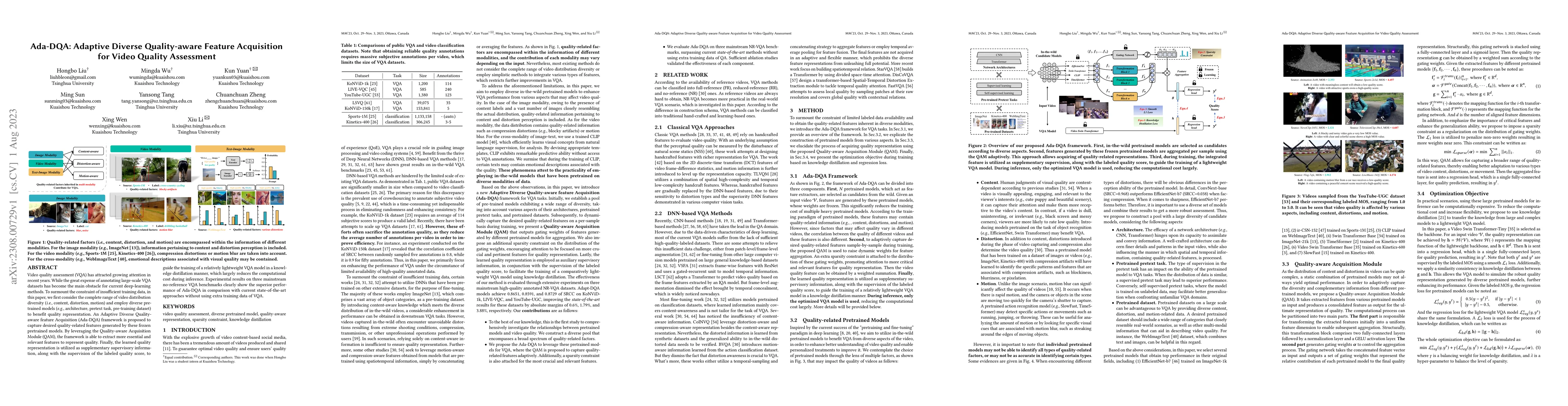 Thumbnail for Ada-DQA: Adaptive Diverse Quality-aware Feature Acquisition for Video
  Quality Assessment