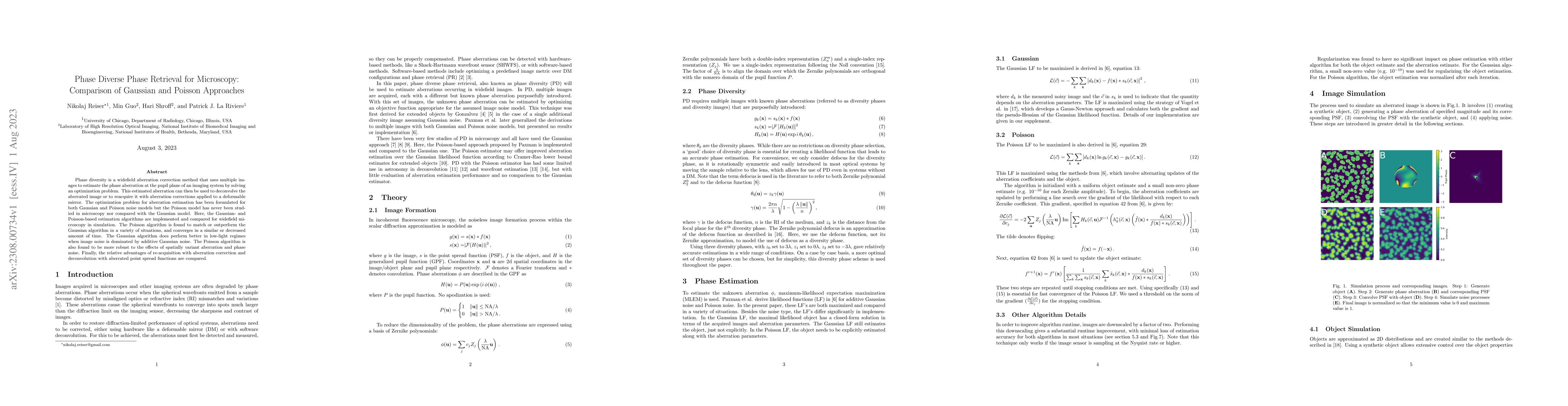Thumbnail for Phase Diverse Phase Retrieval for Microscopy: Comparison of Gaussian and
  Poisson Approaches