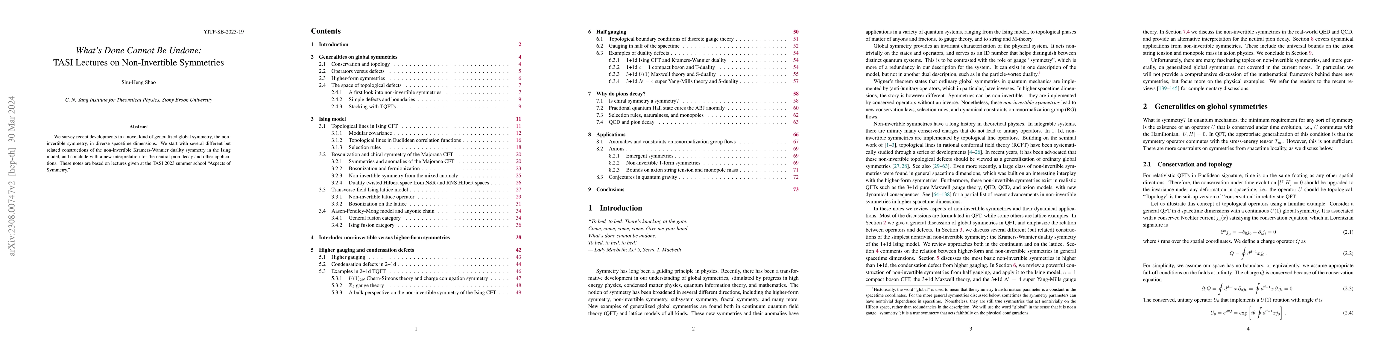 Thumbnail for What's Done Cannot Be Undone: TASI Lectures on Non-Invertible Symmetries