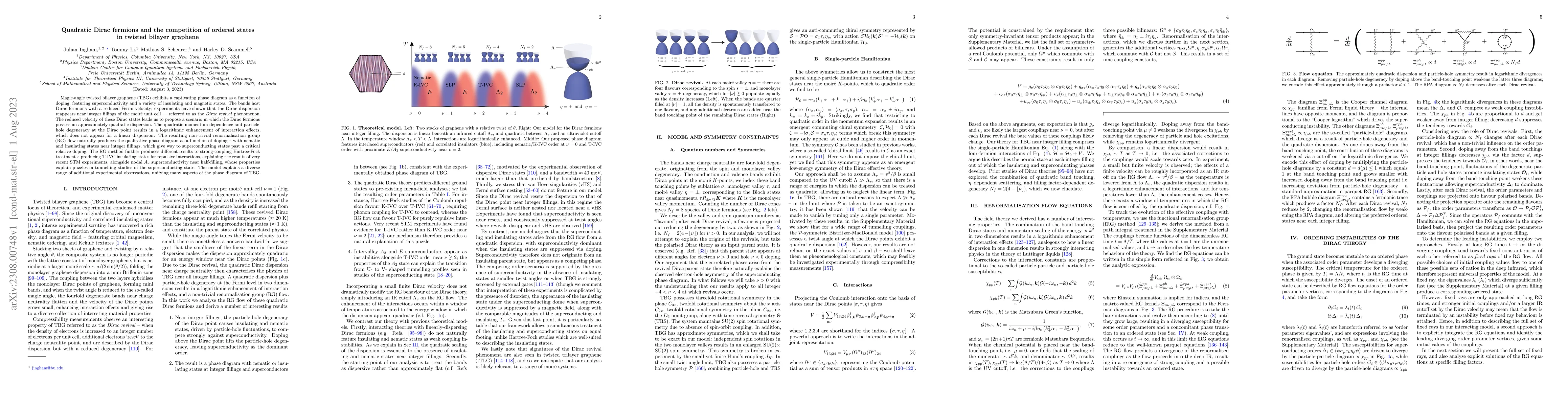 Thumbnail for Quadratic Dirac fermions and the competition of ordered states in
  twisted bilayer graphene