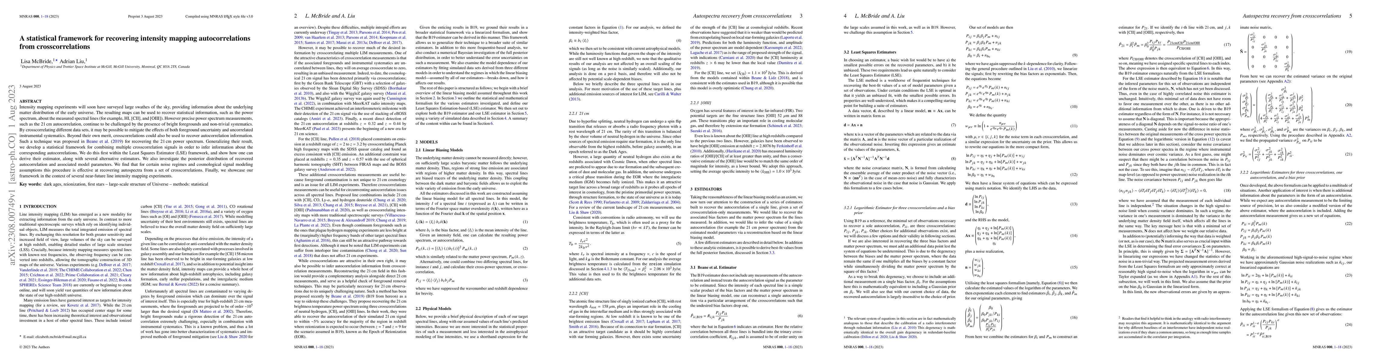 Thumbnail for A statistical framework for recovering intensity mapping
  autocorrelations from crosscorrelations