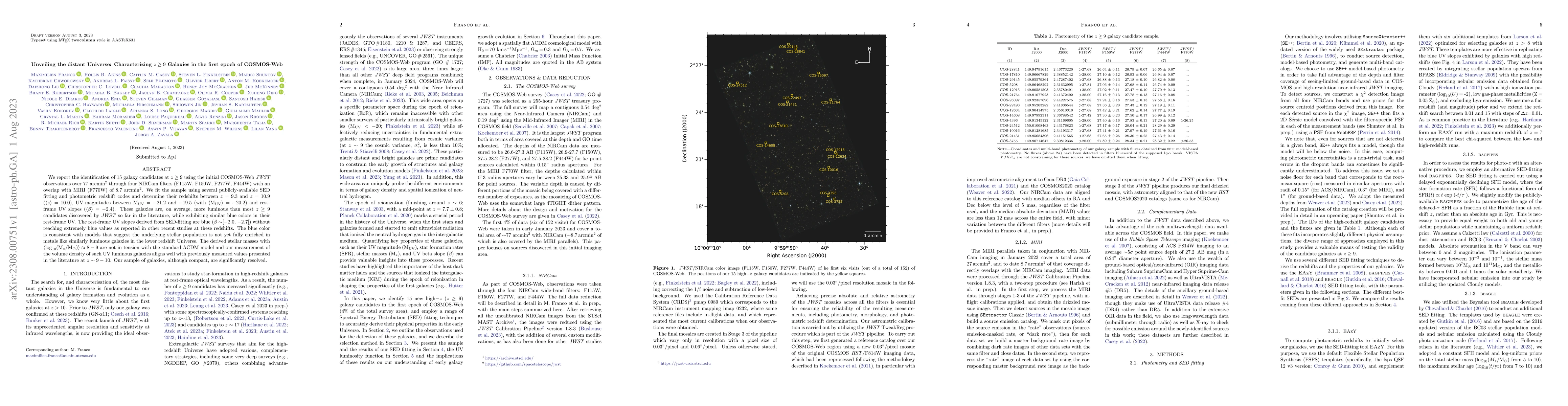Thumbnail for Unveiling the distant Universe: Characterizing $z\ge9$ Galaxies in the
  first epoch of COSMOS-Web