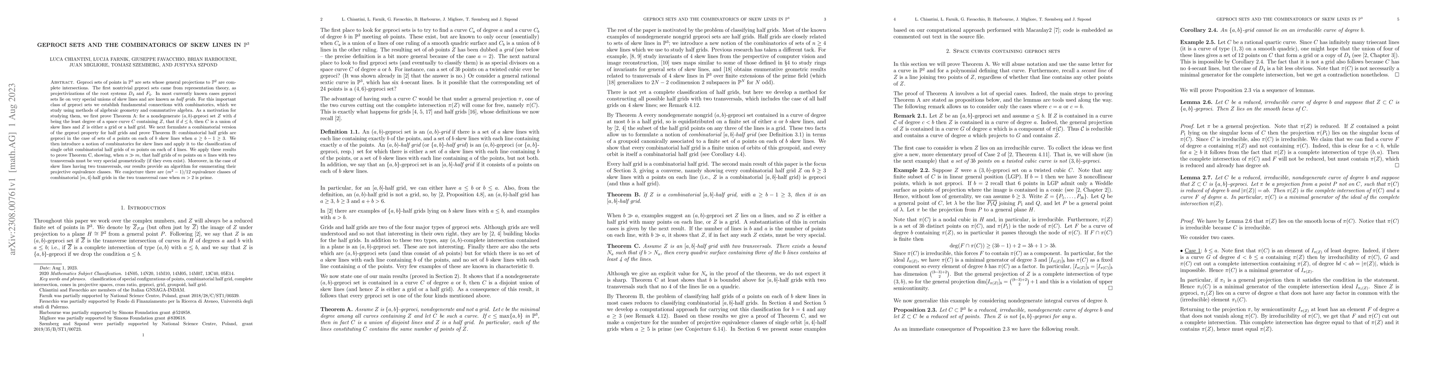 Thumbnail for Geproci sets and the combinatorics of skew lines in $\mathbb P^3$
