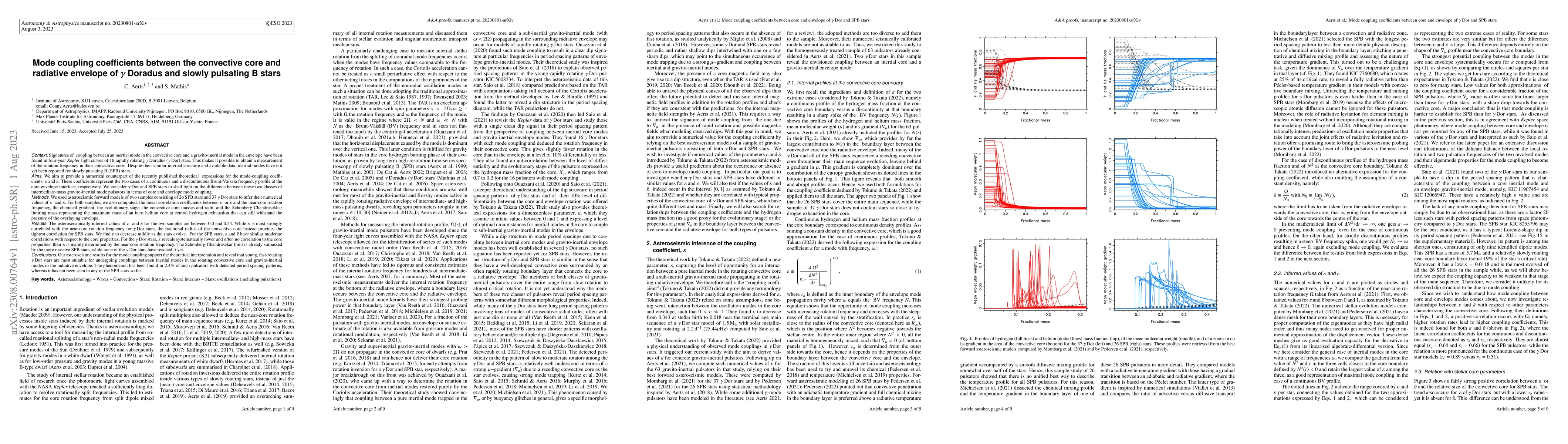 Thumbnail for Mode coupling coefficients between the convective core and radiative
  envelope of $\gamma\,$Doradus and slowly pulsating B stars