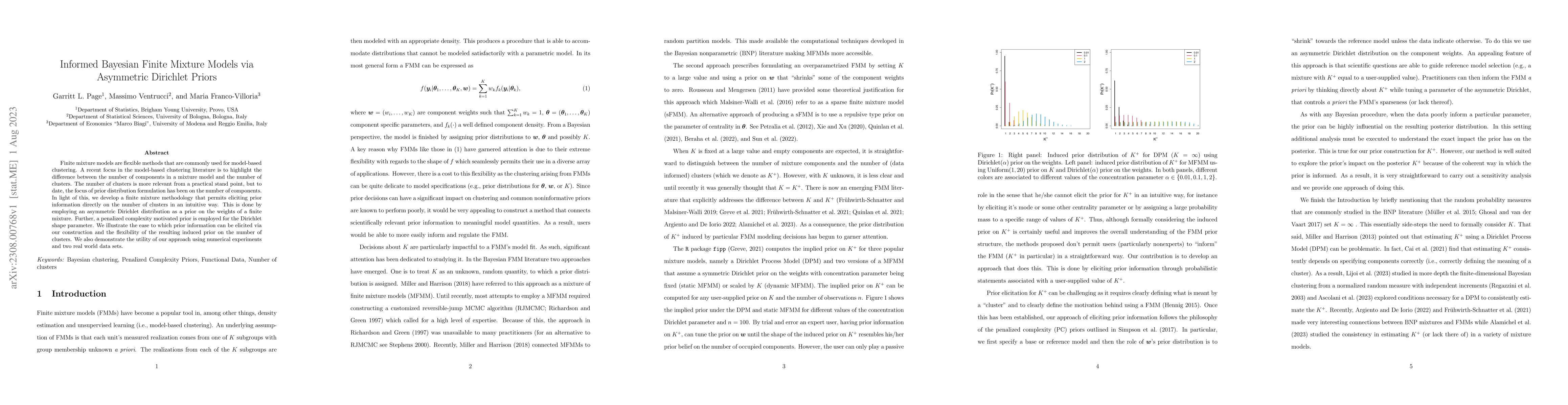 Thumbnail for Informed Bayesian Finite Mixture Models via Asymmetric Dirichlet Priors