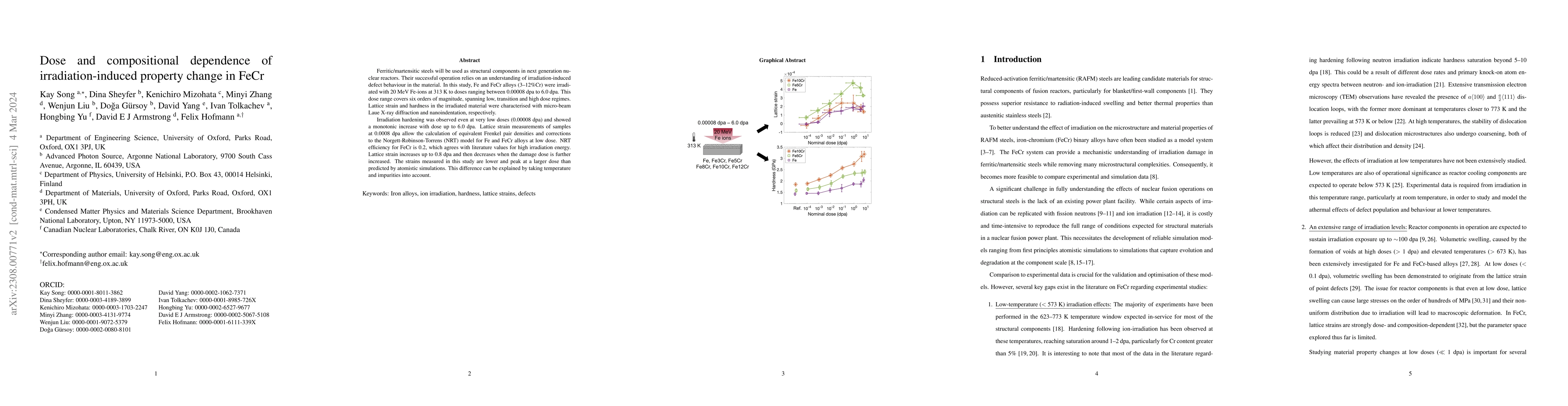 Thumbnail for Dose and compositional dependence of irradiation-induced property change
  in FeCr