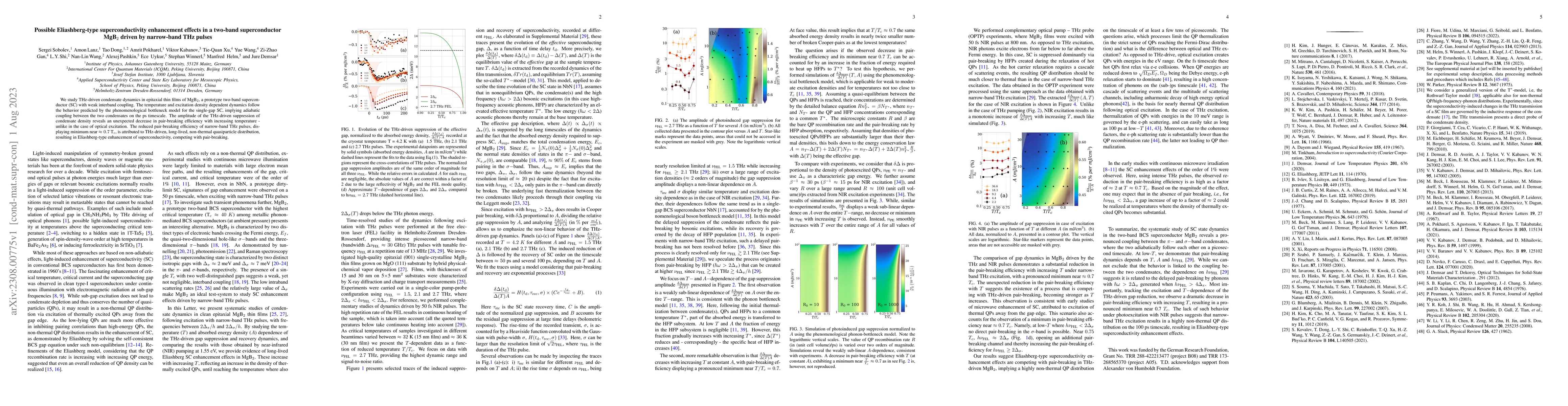 Thumbnail for Possible Eliashberg-type superconductivity enhancement effects in a
  two-band superconductor MgB2 driven by narrow-band THz pulses