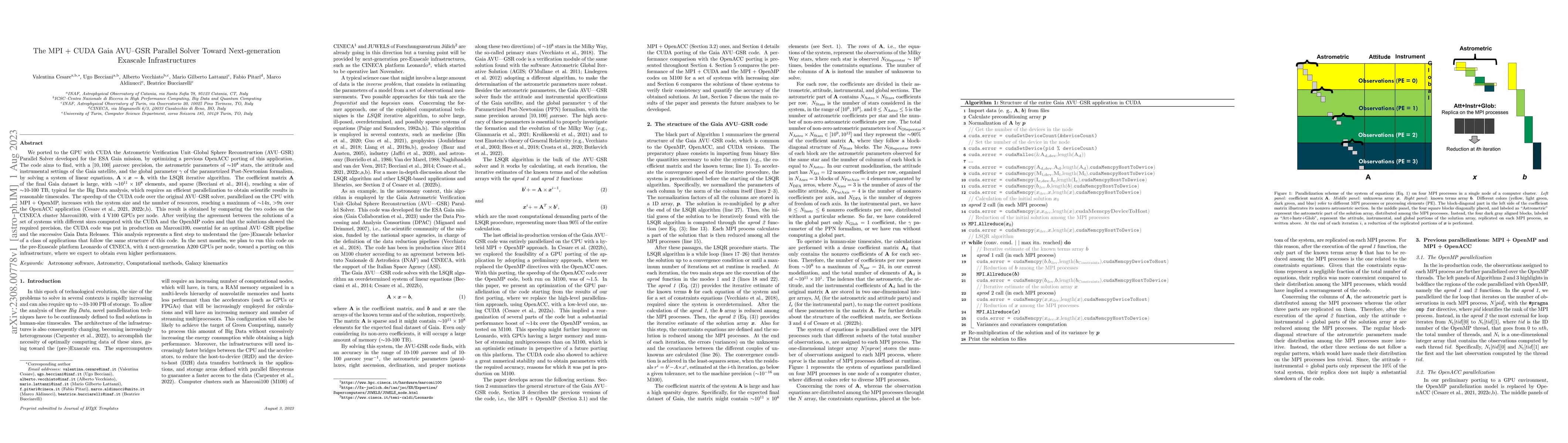 Thumbnail for The MPI + CUDA Gaia AVU-GSR Parallel Solver Toward Next-generation
  Exascale Infrastructures