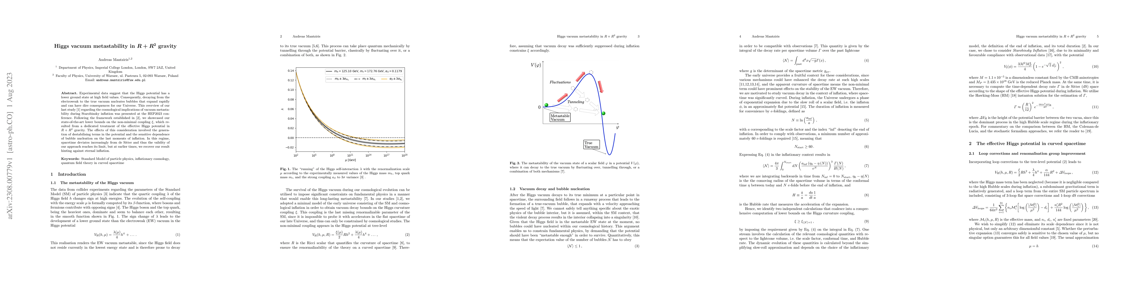 Thumbnail for Higgs vacuum metastability in $R+R^2$ gravity