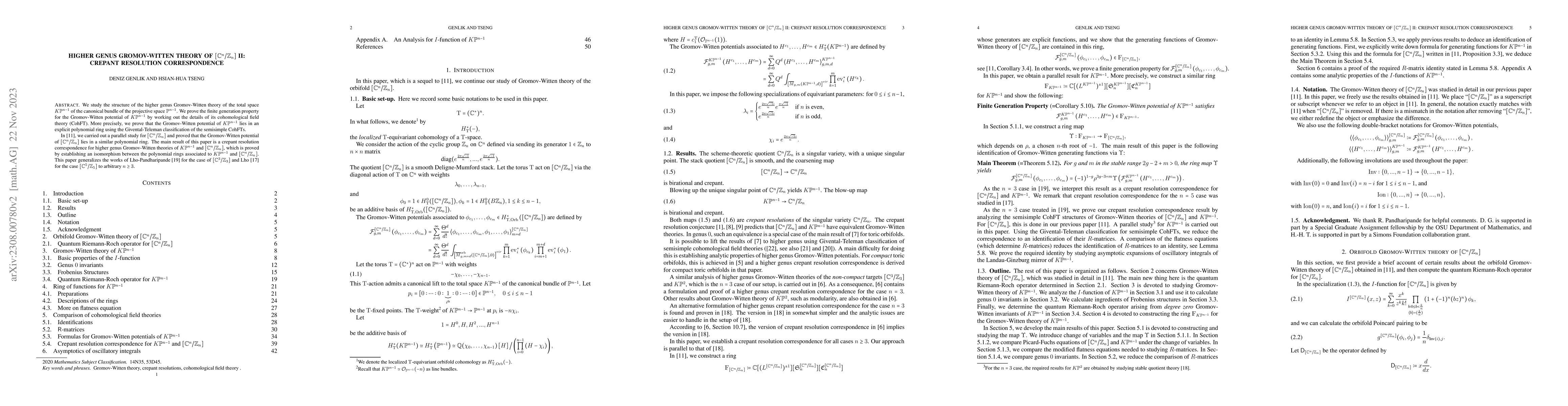 Thumbnail for Higher Genus Gromov-Witten Theory of C^n/Z_n II: Crepant Resolution
  Correspondence
