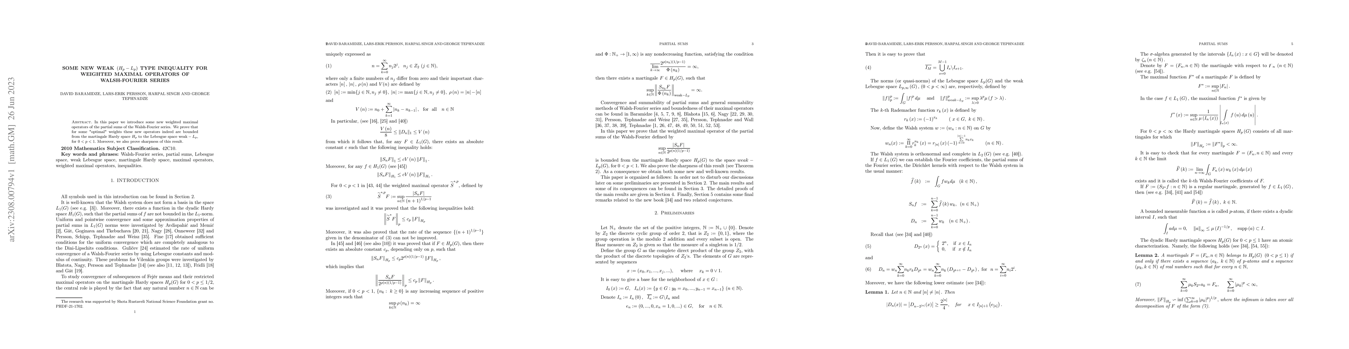 Thumbnail for Some new weak $(H_p-L_p)$ type inequality for weighted maximal operators
  of Walsh-Fourier series
