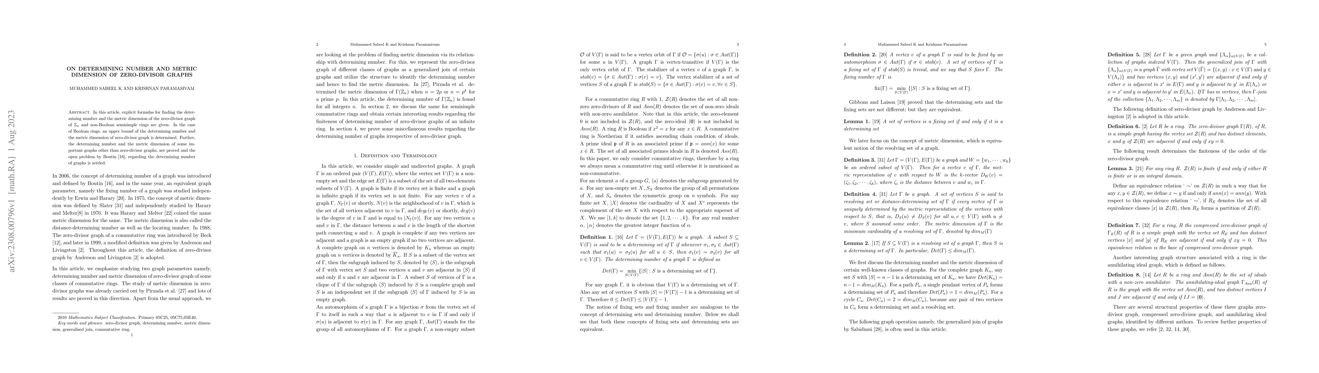 Thumbnail for On determining number and metric dimension of zero-divisor graphs