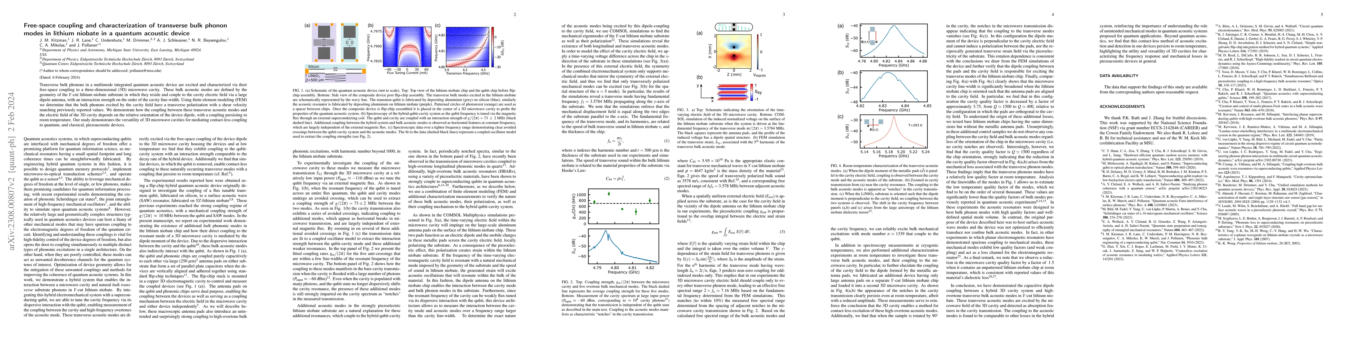 Thumbnail for Free-space coupling and characterization of transverse bulk phonon modes
  in lithium niobate in a quantum acoustic device