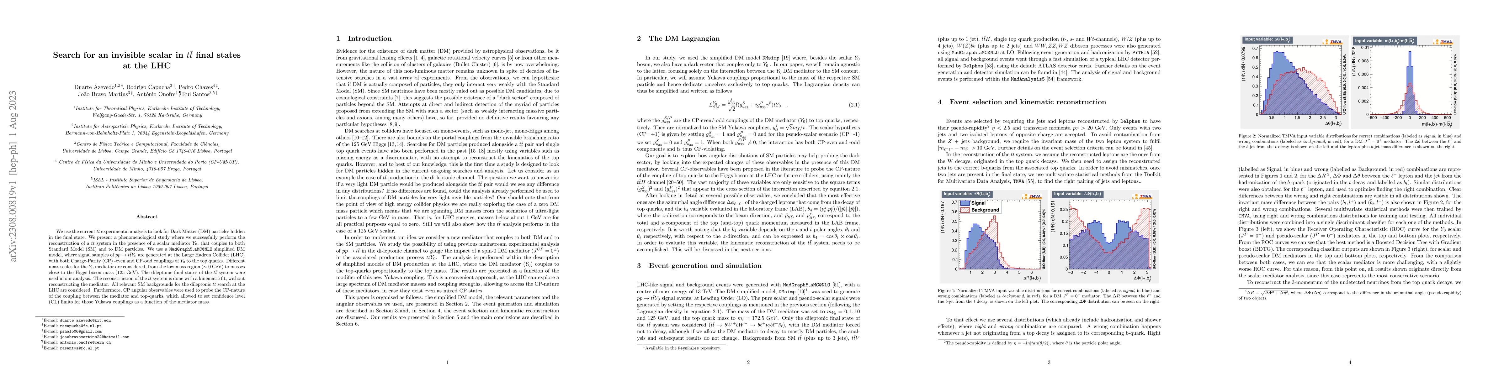 Thumbnail for Search for an invisible scalar in $t \bar{t}$ final states at the LHC