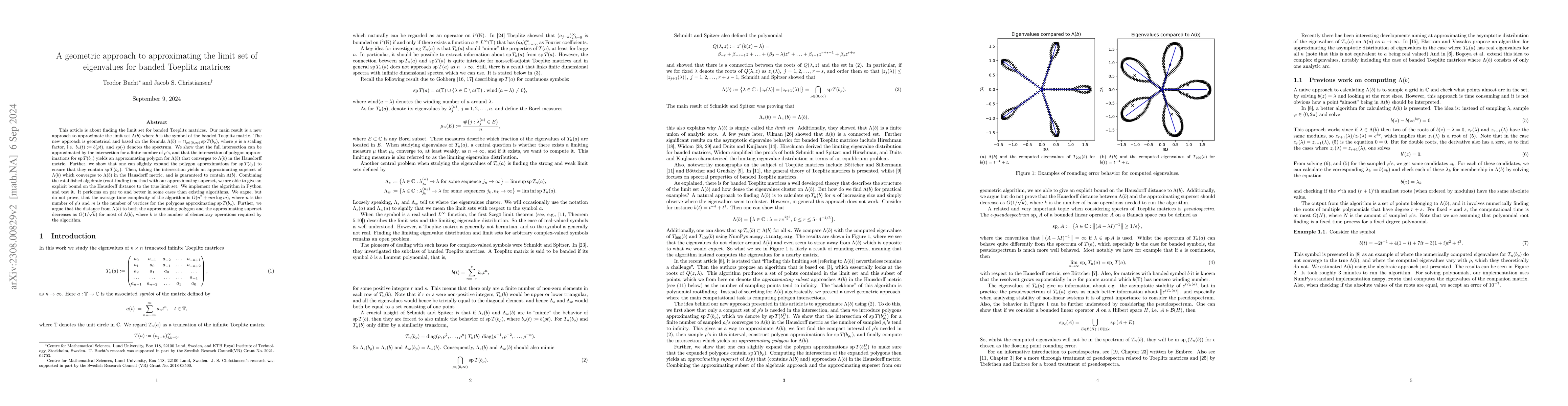 Thumbnail for A geometric approach to approximating the limit set of eigenvalues for
  banded Toeplitz matrices