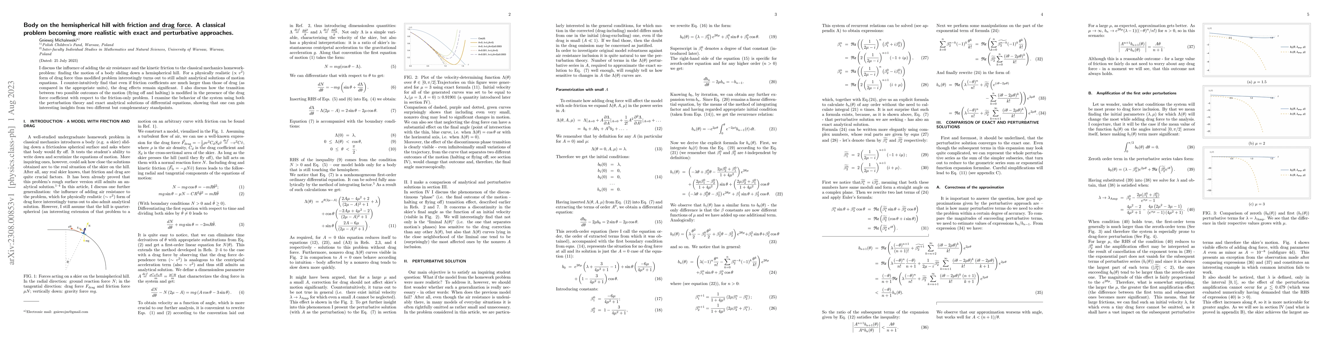 Thumbnail for Body on the hemispherical hill with friction and drag force. A classical
  problem becoming more realistic with exact and perturbative approaches
