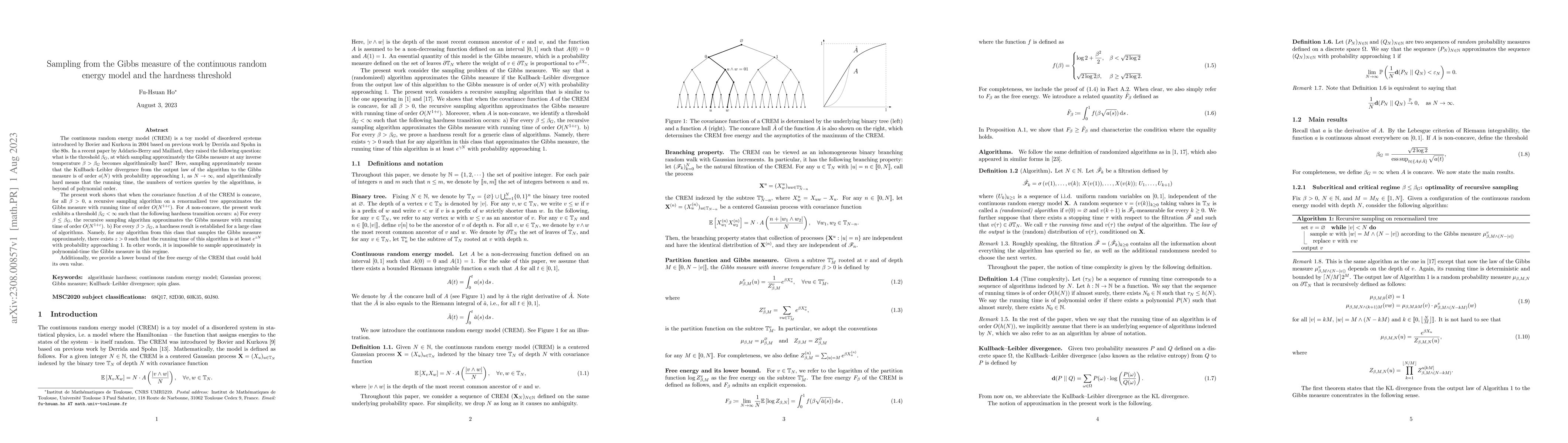 Thumbnail for Sampling from the Gibbs measure of the continuous random energy model
  and the hardness threshold