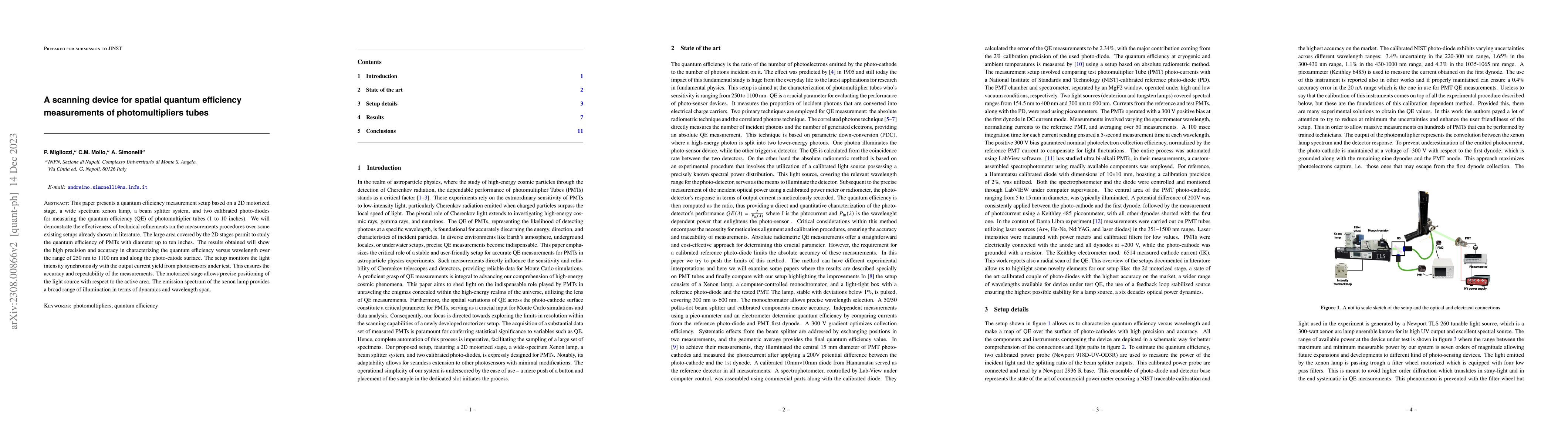 Thumbnail for A scanning device for spatial quantum efficiency measurements of
  photomultipliers tubes