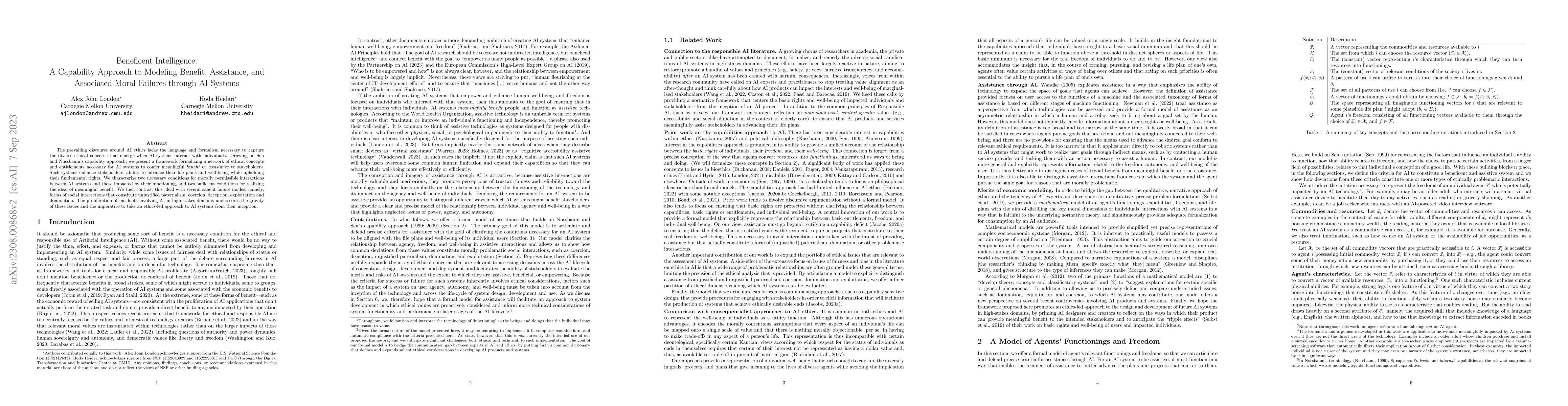 Thumbnail for Beneficent Intelligence: A Capability Approach to Modeling Benefit,
  Assistance, and Associated Moral Failures through AI Systems