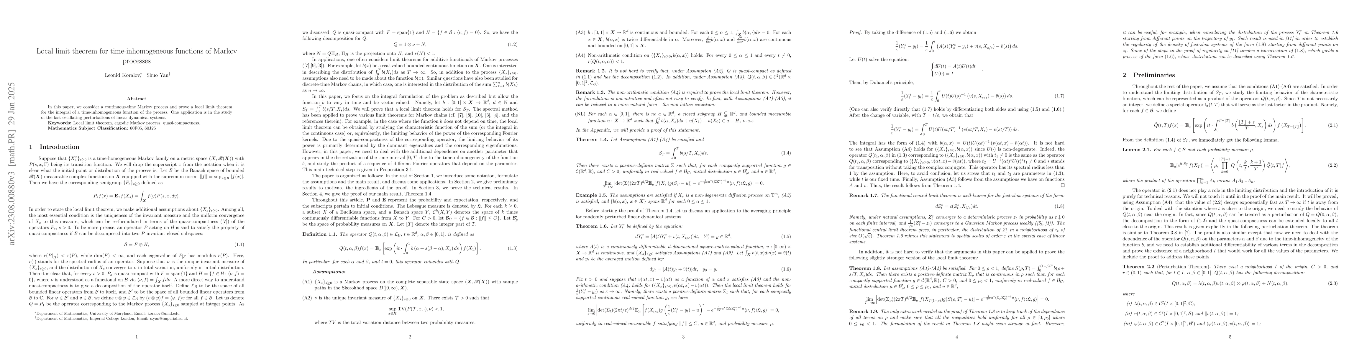 Thumbnail for Local limit theorem for time-inhomogeneous functions of Markov processes