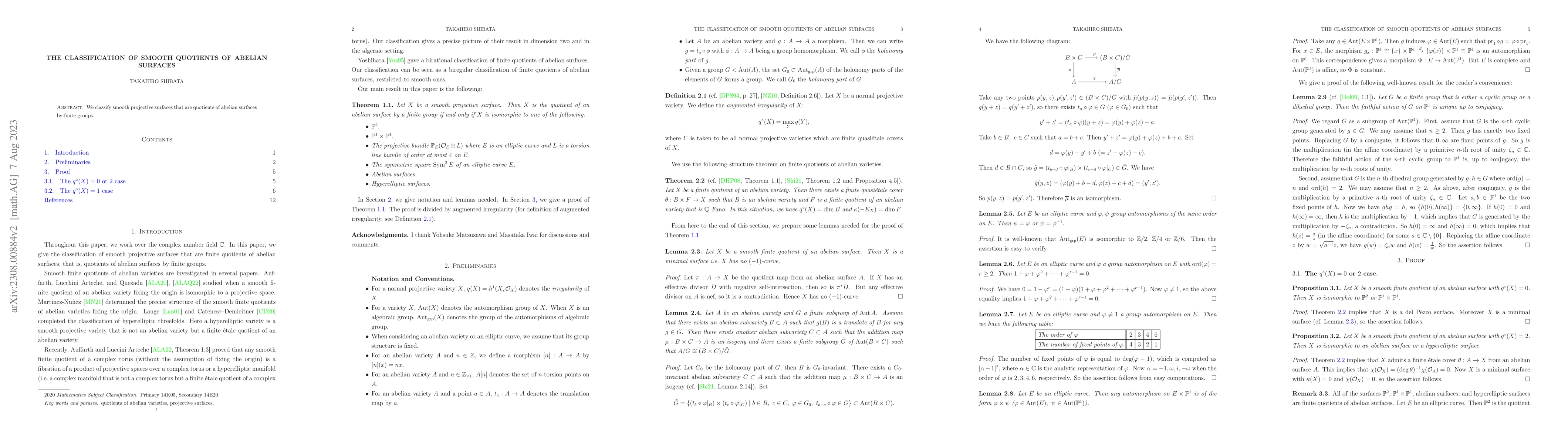 Thumbnail for The classification of smooth quotients of abelian surfaces