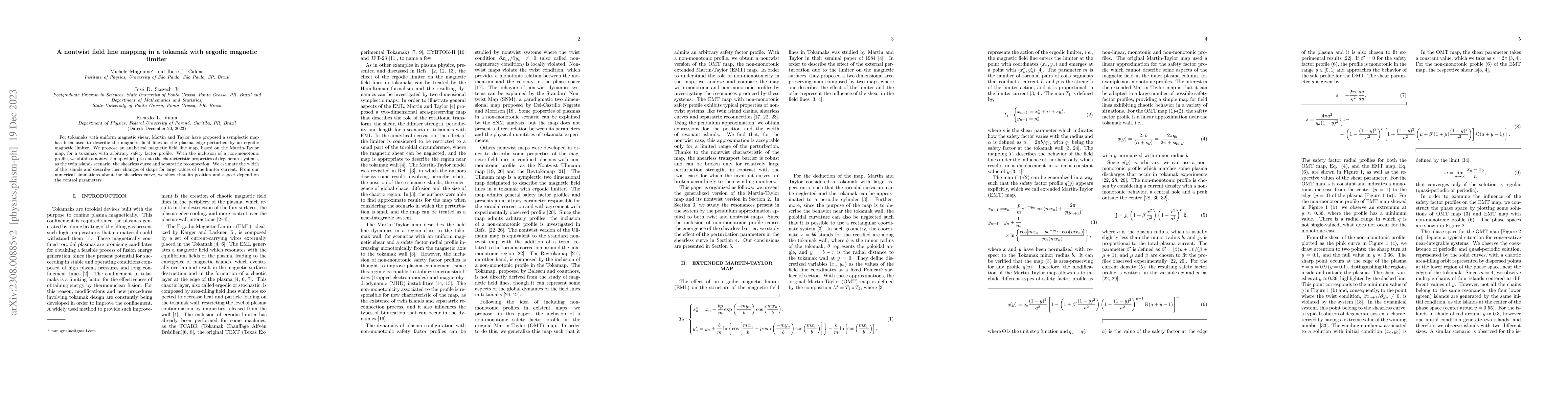 Thumbnail for A nontwist field line mapping in a tokamak with ergodic magnetic limiter
