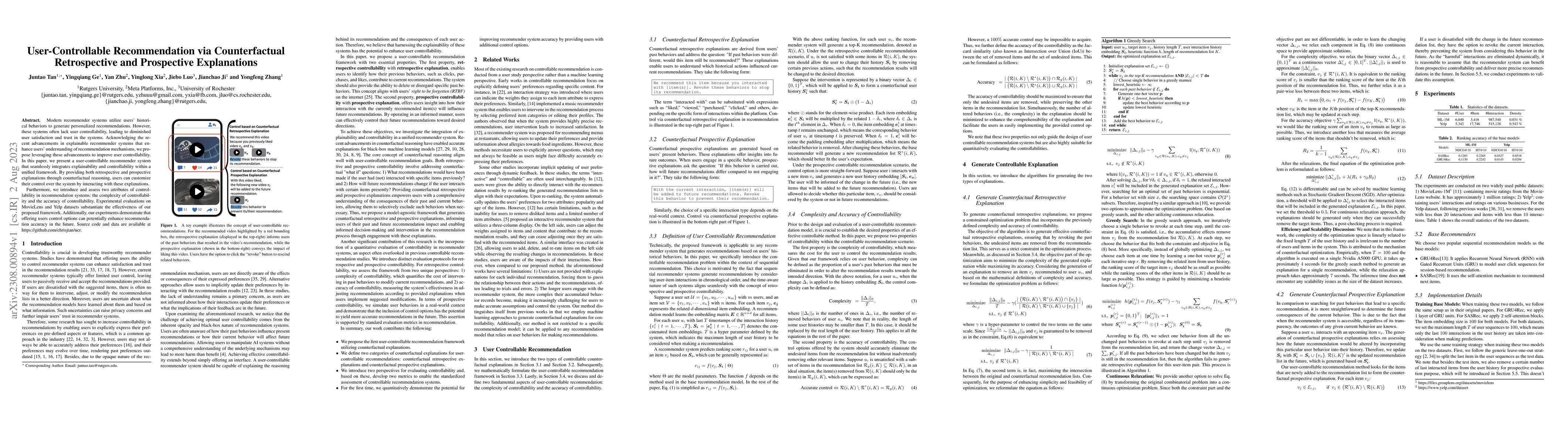 Thumbnail for User-Controllable Recommendation via Counterfactual Retrospective and
  Prospective Explanations