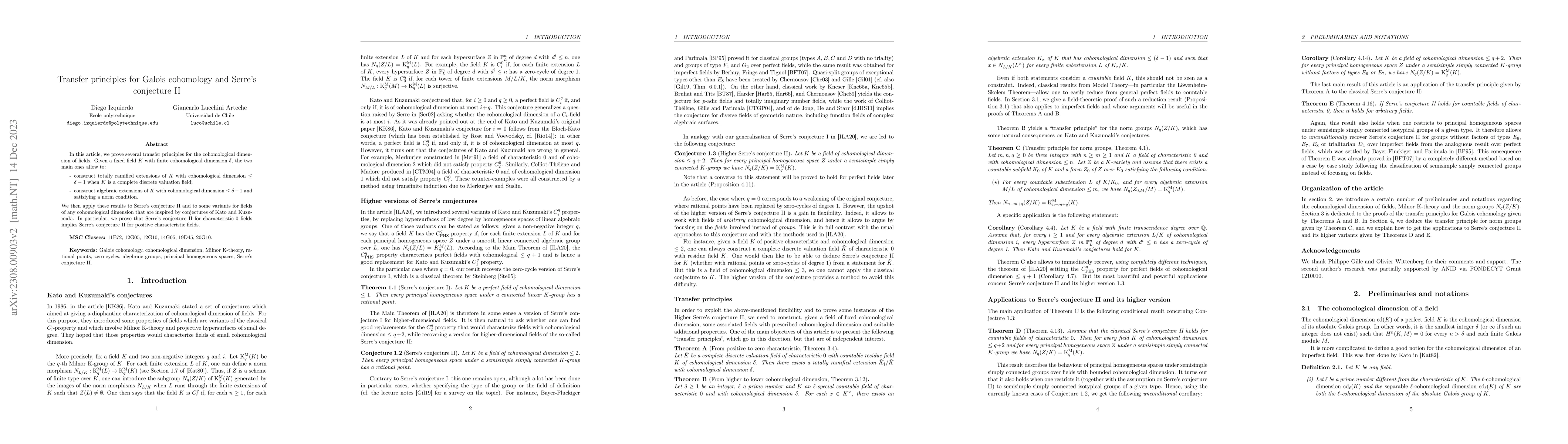 Thumbnail for Transfer principles for Galois cohomology and Serre's conjecture II