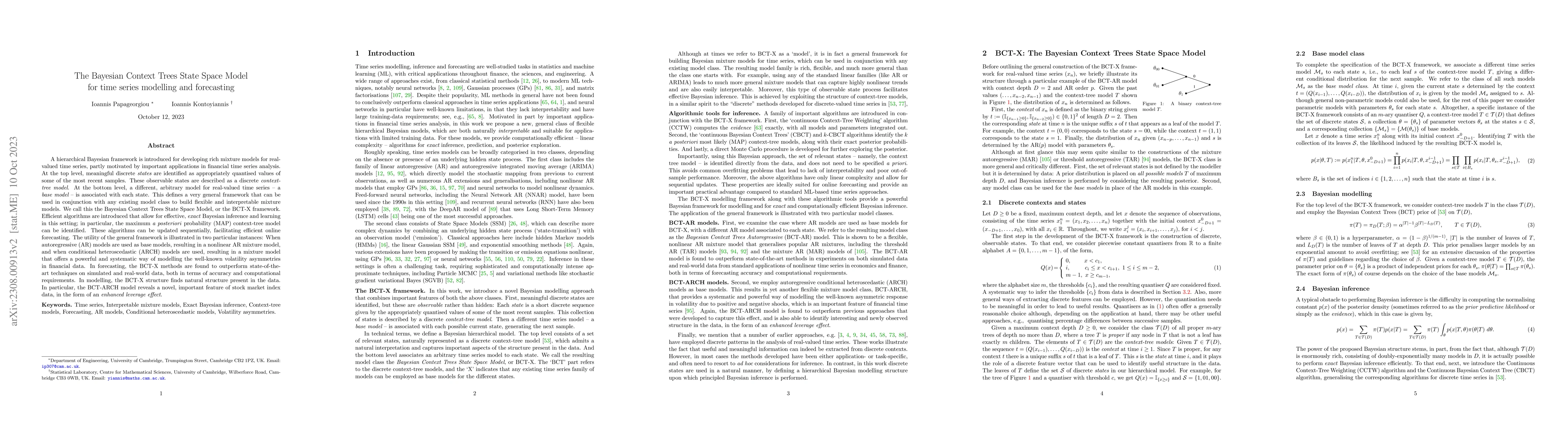 Thumbnail for The Bayesian Context Trees State Space Model for time series modelling
  and forecasting