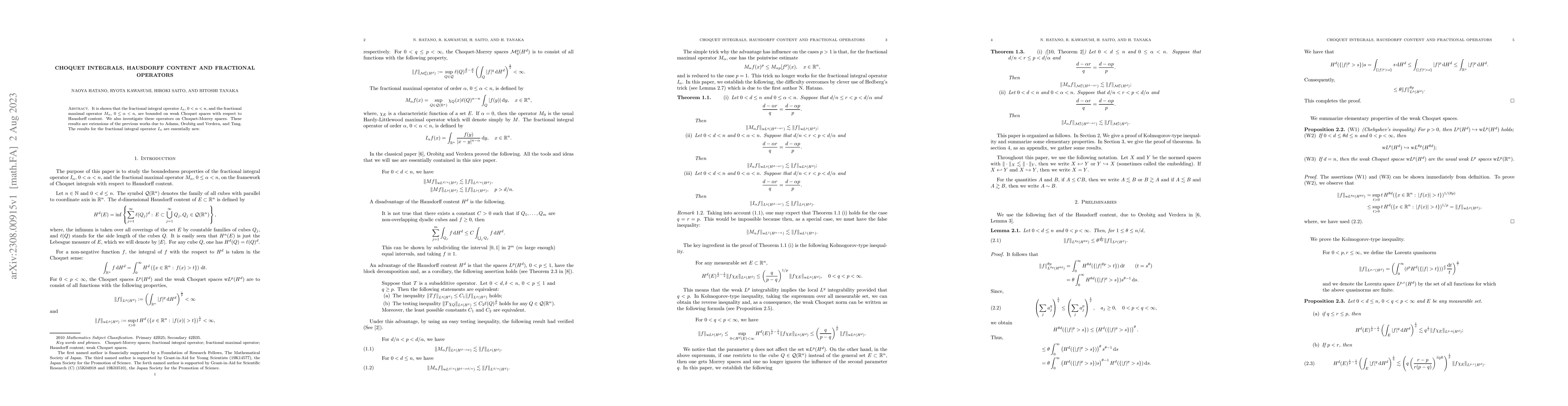Thumbnail for Choquet integrals, Hausdorff content and fractional operators