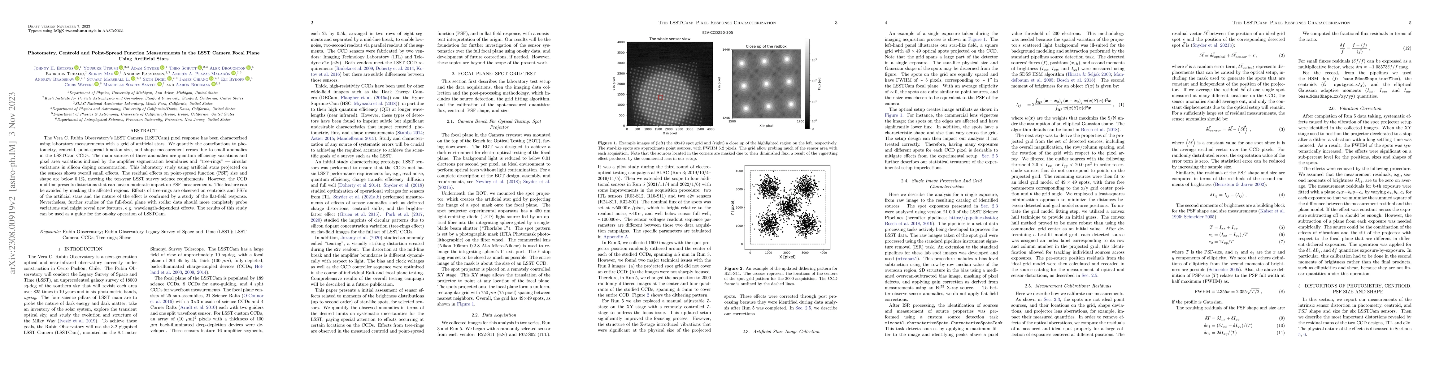 Thumbnail for Photometry, Centroid and Point-Spread Function Measurements in the LSST
  Camera Focal Plane Using Artificial Stars