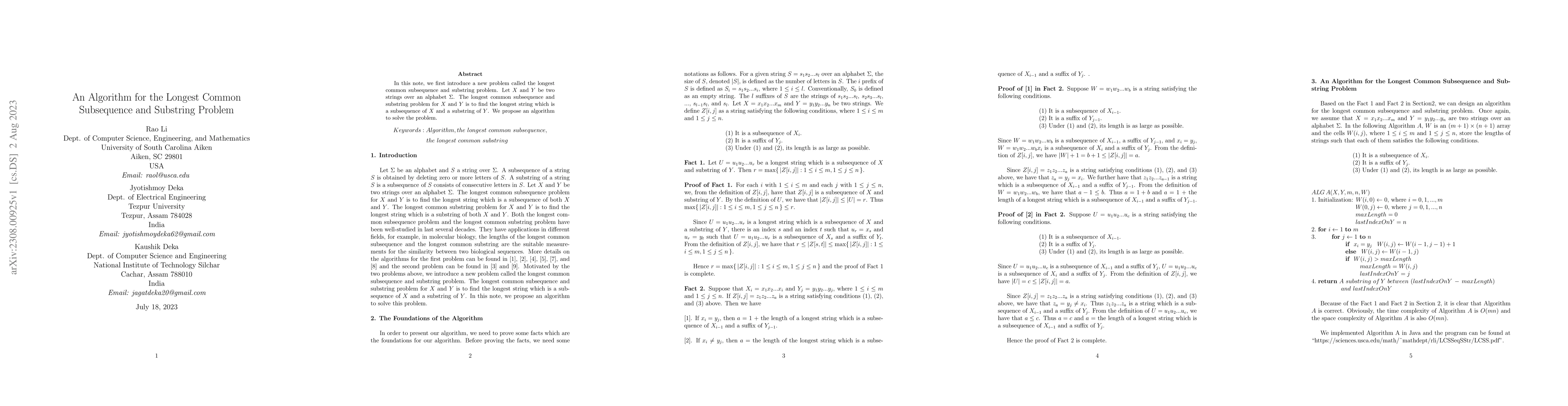Thumbnail for An Algorithm for the Longest Common Subsequence and Substring Problem