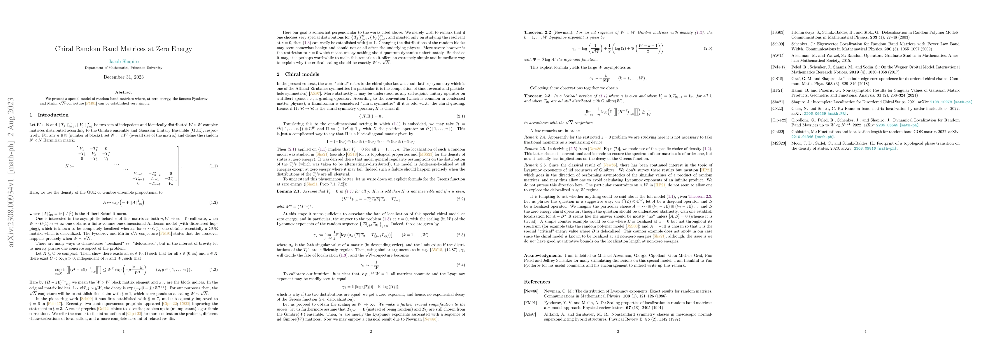 Thumbnail for Chiral Random Band Matrices at Zero Energy