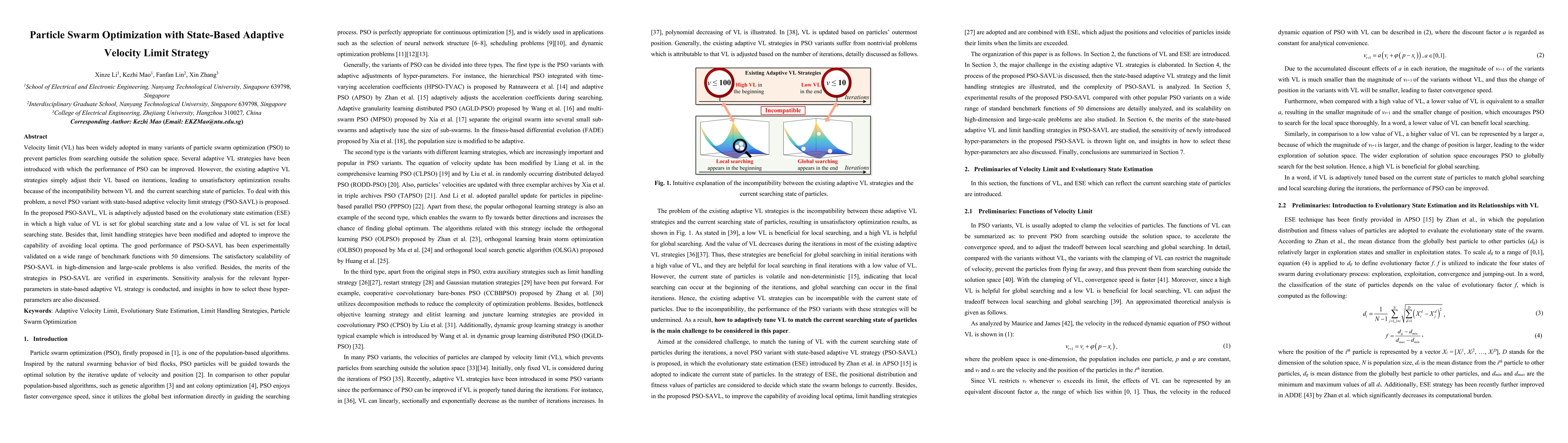 Thumbnail for Particle swarm optimization with state-based adaptive velocity limit
  strategy