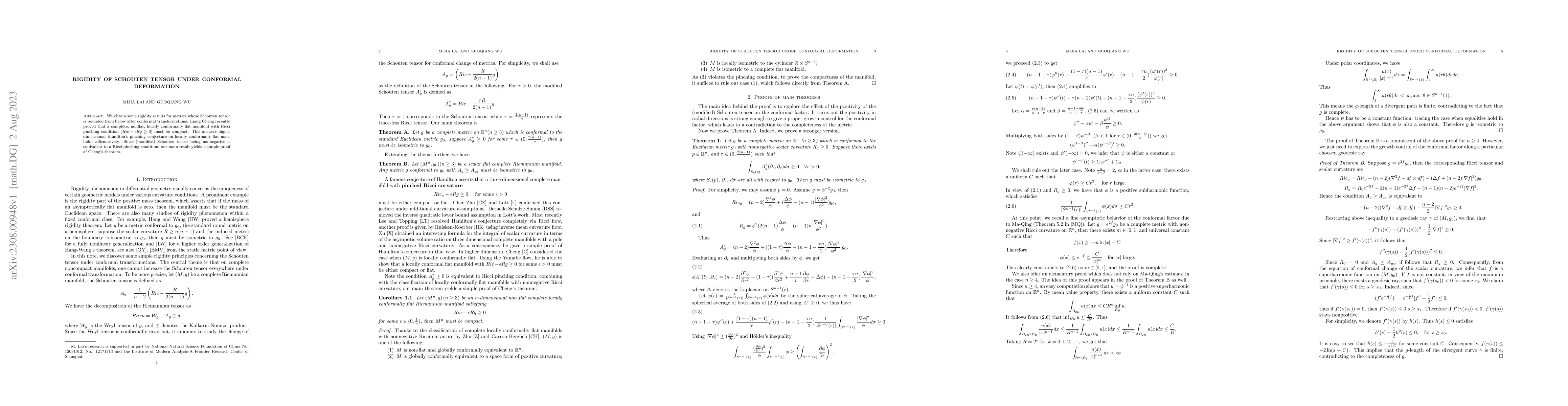 Thumbnail for Rigidity of Schouten Tensor under Conformal Deformation