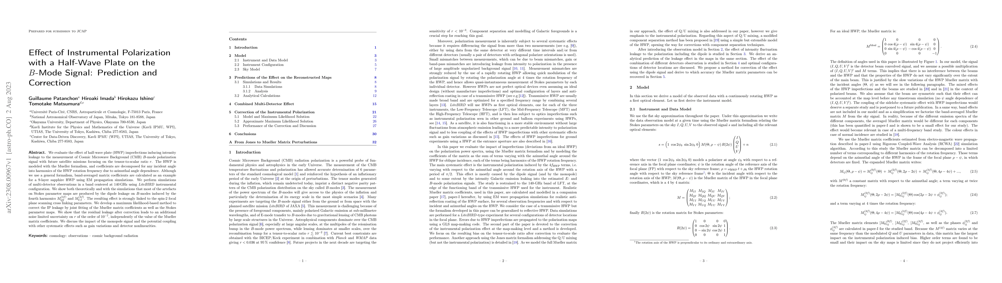 Thumbnail for Effect of Instrumental Polarization with a Half-Wave Plate on the
  $B$-Mode Signal: Prediction and Correction