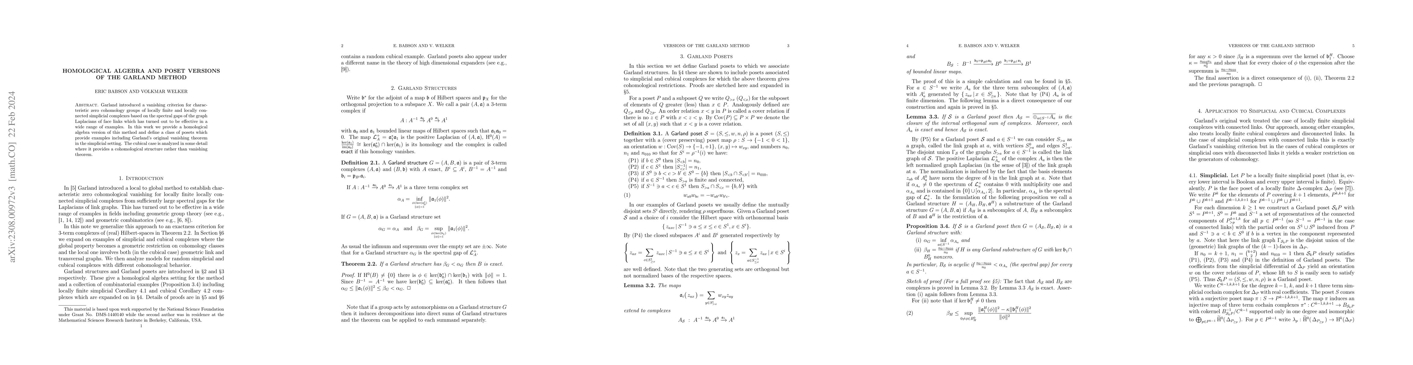 Thumbnail for Homological algebra and poset versions of the Garland method