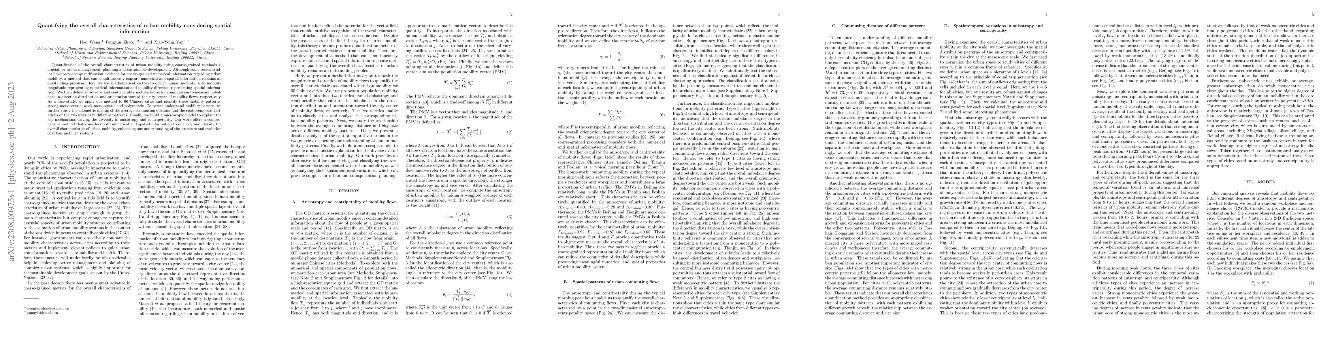 Thumbnail for Quantifying the overall characteristics of urban mobility considering
  spatial information