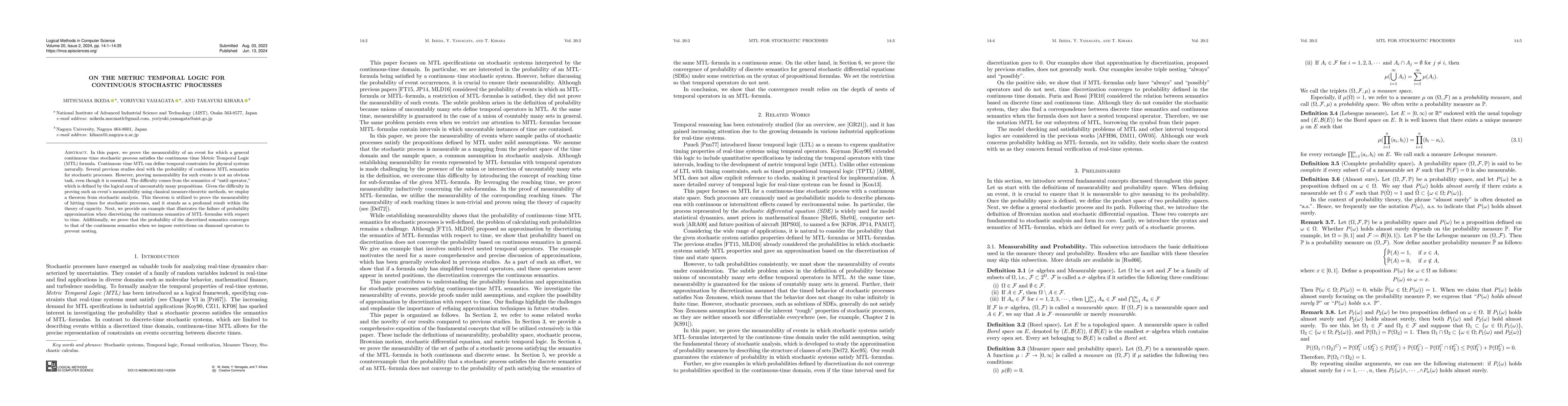 Thumbnail for On the Metric Temporal Logic for Continuous Stochastic Processes