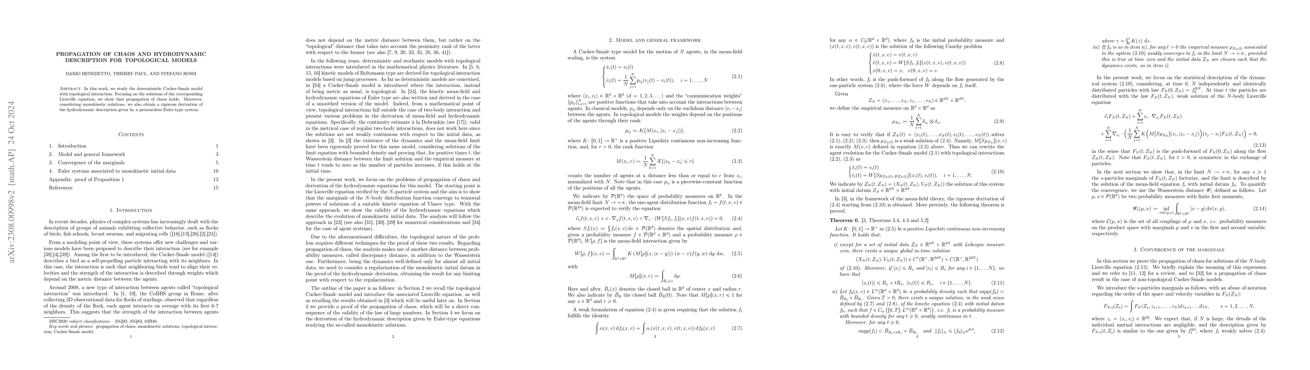 Thumbnail for Propagation of chaos and hydrodynamic description for topological models