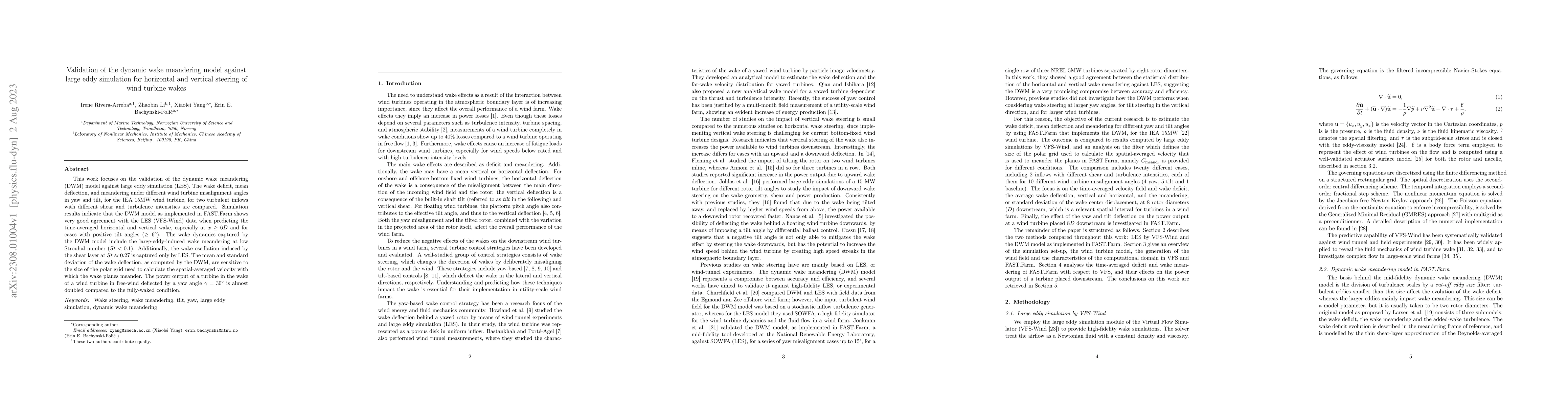 Thumbnail for Validation of the dynamic wake meandering model against large eddy
  simulation for horizontal and vertical steering of wind turbine wakes