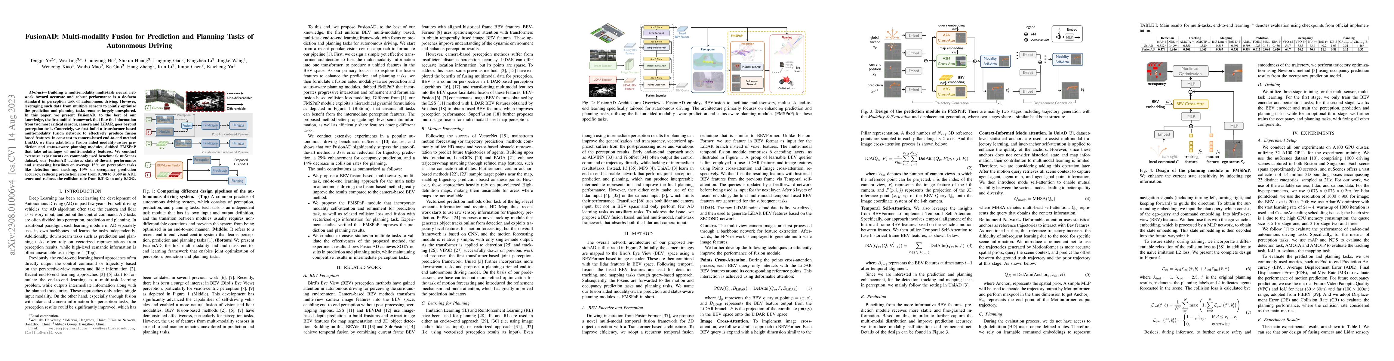 Thumbnail for FusionAD: Multi-modality Fusion for Prediction and Planning Tasks of
  Autonomous Driving