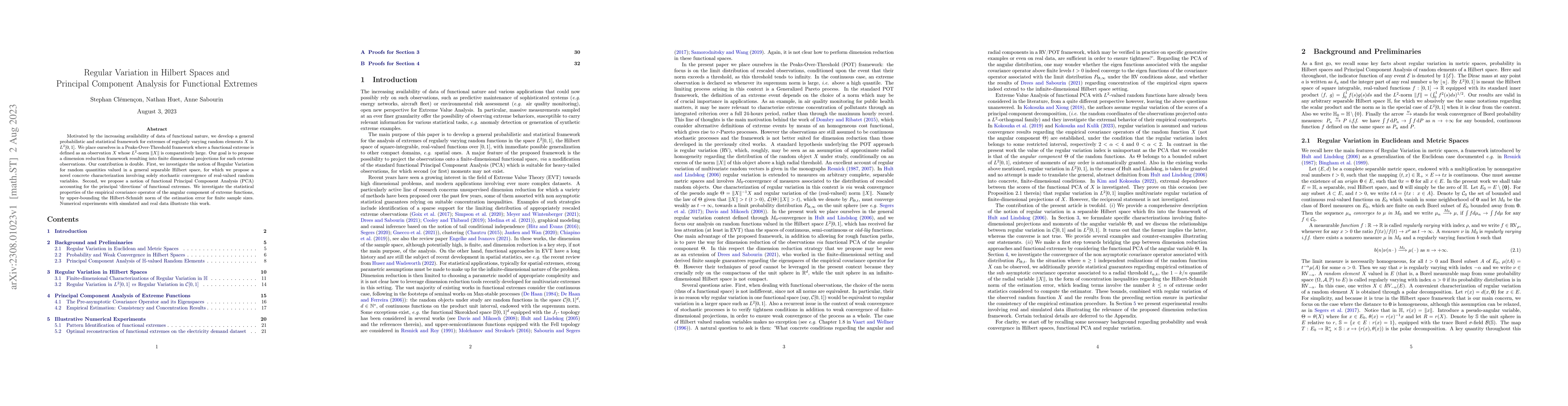 Thumbnail for Regular Variation in Hilbert Spaces and Principal Component Analysis for
  Functional Extremes